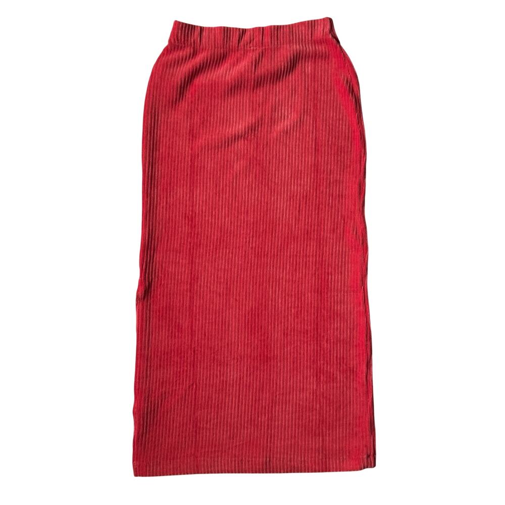 Free People Helen Rib Tube Midi Skirt Elastic Waist Side Slit Salmon Pink Small - Picture 4 of 16